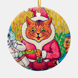 Adorno De Cerámica Gato de Santa Claus, Louis Wain