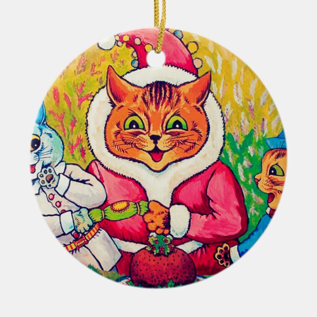 Adorno De Cerámica Gato de Santa Claus, Louis Wain (Frente)