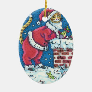 ADORNO DE CERÁMICA GATO DE SANTA CLAWS EN LA AZOTEA TRAER REGALOS, DI