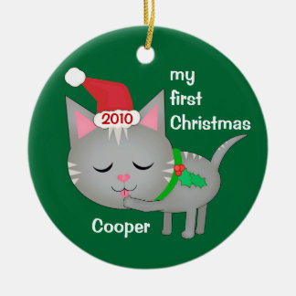 Adorno De Cerámica Gato de Santa del navidad/ornamento de encargo del