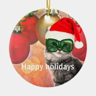 Adorno De Cerámica Gato de Santa Navidad