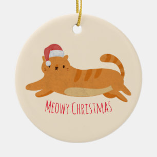 Adorno De Cerámica Gato de Tabby amarillo navidad