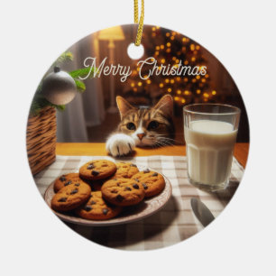 Adorno De Cerámica Gato de Tabby corto llegando a Navidades de cookie
