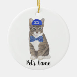 Adorno De Cerámica Gato de Tabby personalizado (gris) yarmulke & Bow 