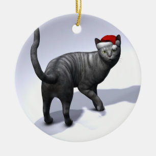 Adorno De Cerámica Gato de tabla de plata de Navidad