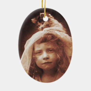 Adorno De Cerámica Gato del Chica de fotografías de época en la cabez