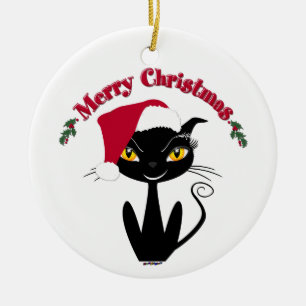 Adorno De Cerámica Gato del gatito de las Felices Navidad