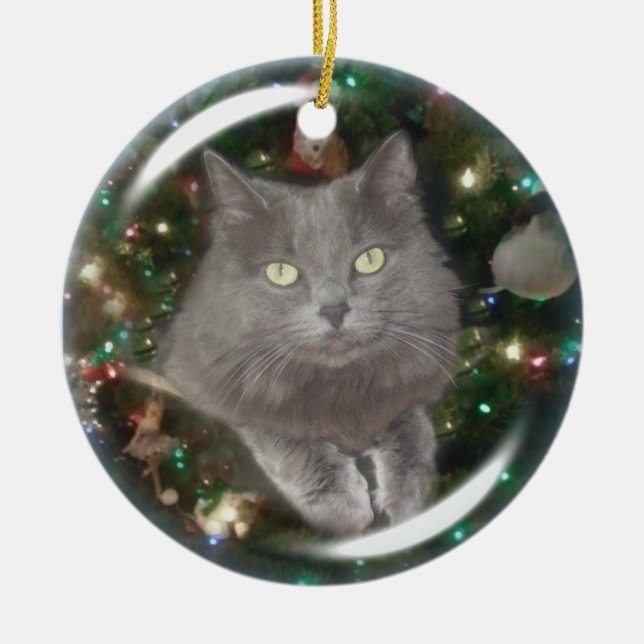 Adorno De Cerámica Gato del gris de Smokey (Frente)