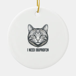 Adorno De Cerámica Gato Divertido Ibuprofeno Diseño de Grabado Vintag