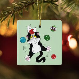 Adorno De Cerámica Gato divertido lindo negro blanco esmoquin vacacio