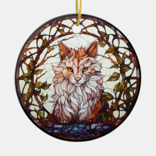 Adorno De Cerámica Gato dulce del bosque de vidrio manchado