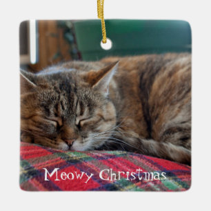 Adorno De Cerámica Gato durmiendo en blanco   Navidades Meowy