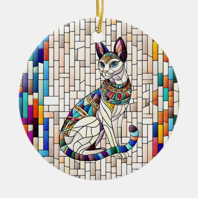 Adorno De Cerámica Gato egipcio - Arte Mosaico (Frente)