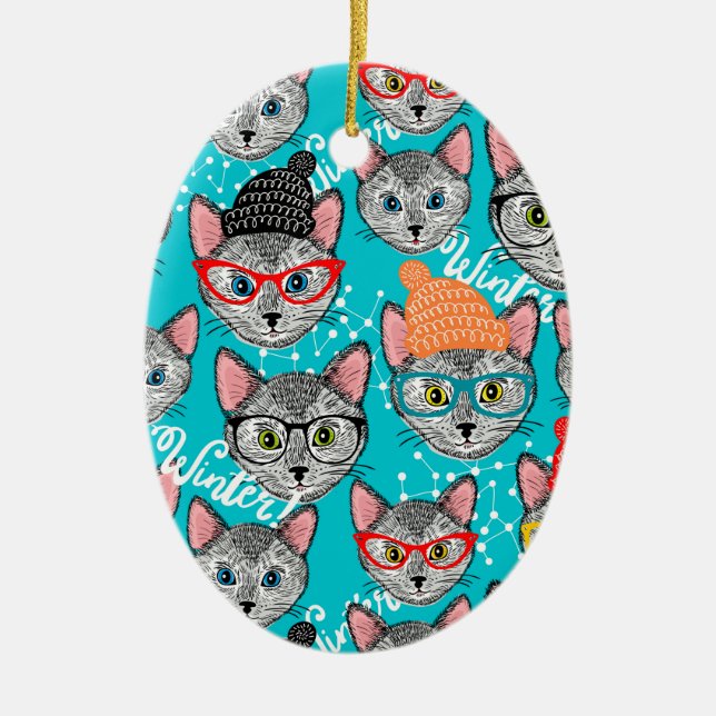 Adorno De Cerámica Gato en el gorra (Frente)