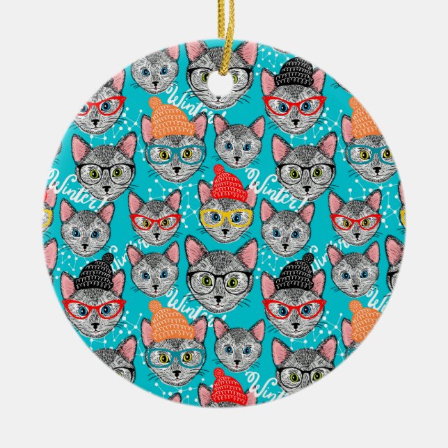 Adorno De Cerámica Gato en el gorra (Frente)