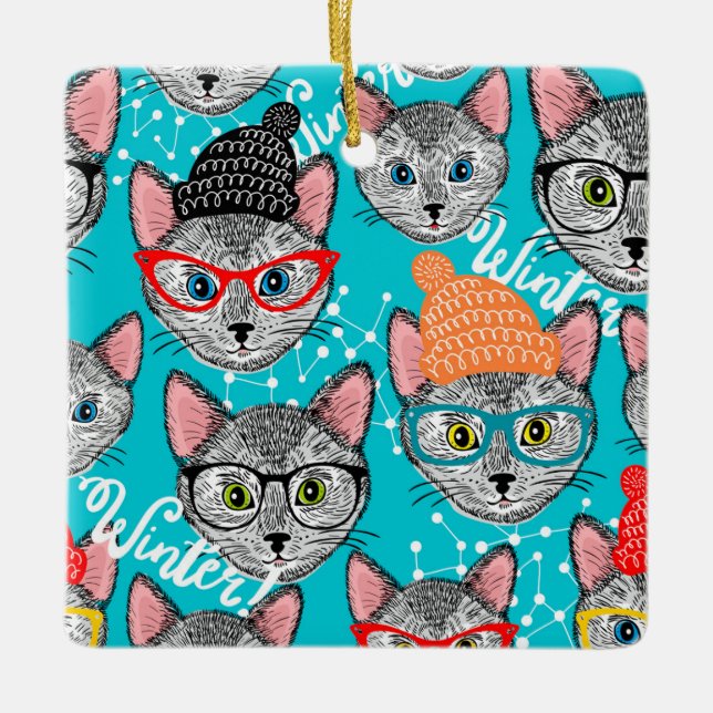 Adorno De Cerámica Gato en el gorra (Anverso)