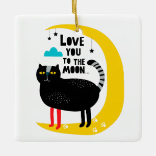 Adorno De Cerámica Gato en la luna