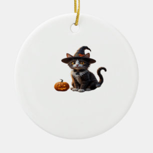 Adorno De Cerámica Gato encantador de Halloween con sombrero de bruja