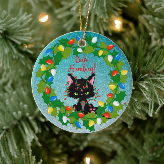 Adorno De Cerámica Gato enojado Bah Humbug (Árbol)