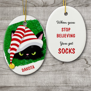 Adorno De Cerámica ¡Gato enojado que consigues calcetines! Día festiv
