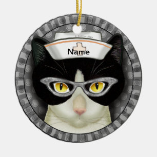 Adorno De Cerámica Gato esmoquin enfermera