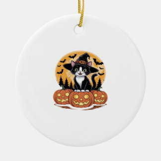 Adorno De Cerámica Gato Esmoquinado Bruja de Halloween Calabazas Lind