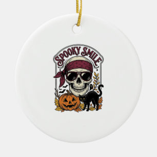 Adorno De Cerámica Gato Esqueleto de Halloween Gráfico de Calabaza Vi