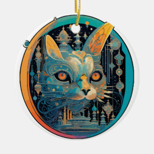 Adorno De Cerámica Gato extraño mirando los faros