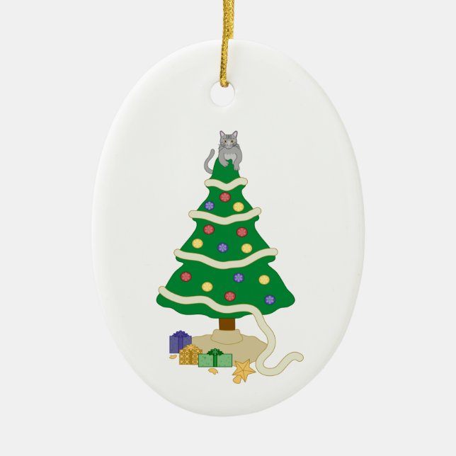 Adorno De Cerámica Gato gatito de gatito gatito en el árbol de Navida (Frente)