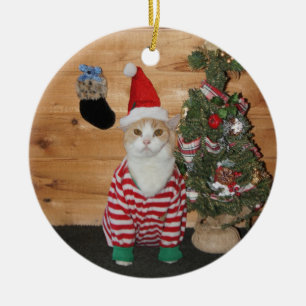 Adorno De Cerámica Gato/gatito de la Nochebuena