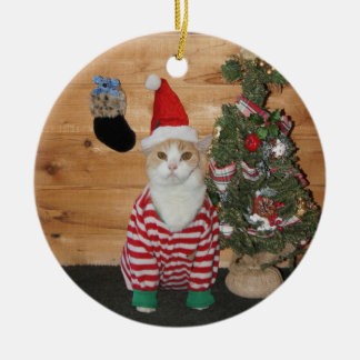 Adorno De Cerámica Gato/gatito de la Nochebuena