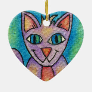 Adorno De Cerámica Gato gatito rosa púrpura