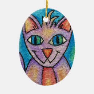 Adorno De Cerámica Gato gatito rosa púrpura