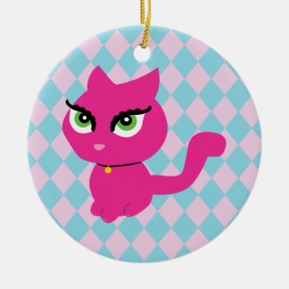 Adorno De Cerámica Gato gatito rosado