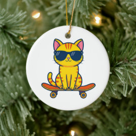 Adorno De Cerámica Gato genial de monopatín con gafas de sol Cartoon 
