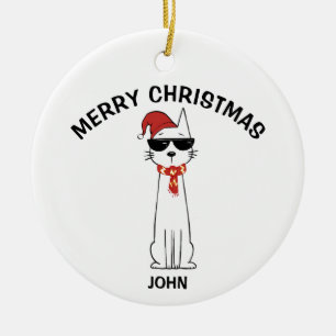 Adorno De Cerámica Gato genial personalizado 1 Feliz Navidad