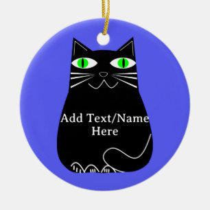 Adorno De Cerámica Gato Gordo Negro Con Ojos Verdes Texto Personaliza