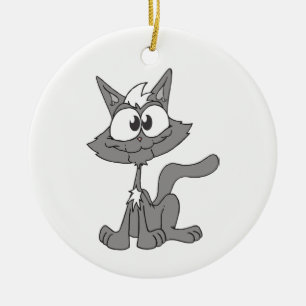 Adorno De Cerámica Gato gris