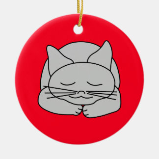 Adorno De Cerámica Gato gris durmiente