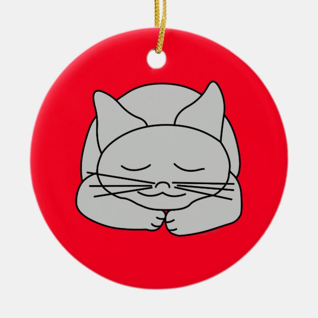 Adorno De Cerámica Gato gris durmiente (Frente)