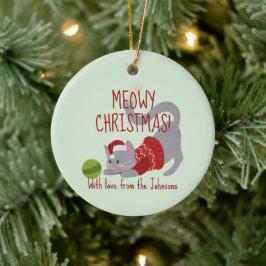 Adorno De Cerámica Gato gris lindo con Gorra Navidad