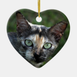Adorno De Cerámica Gato Gris Marrón Blanco con Ojos Verdes