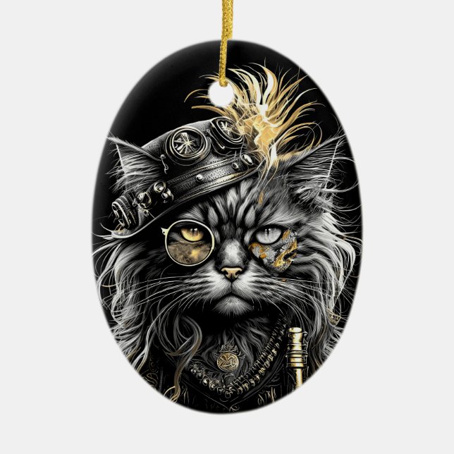 Adorno De Cerámica Gato impresionante de Steampunk  (Frente)