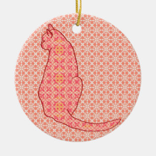 Adorno De Cerámica Gato japonés: Batik Naranja de coral