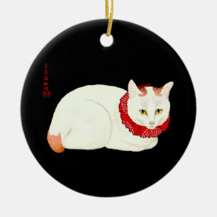 Adorno De Cerámica Gato japonés blanco y jengibre