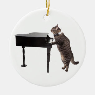 Adorno De Cerámica Gato jugando al piano