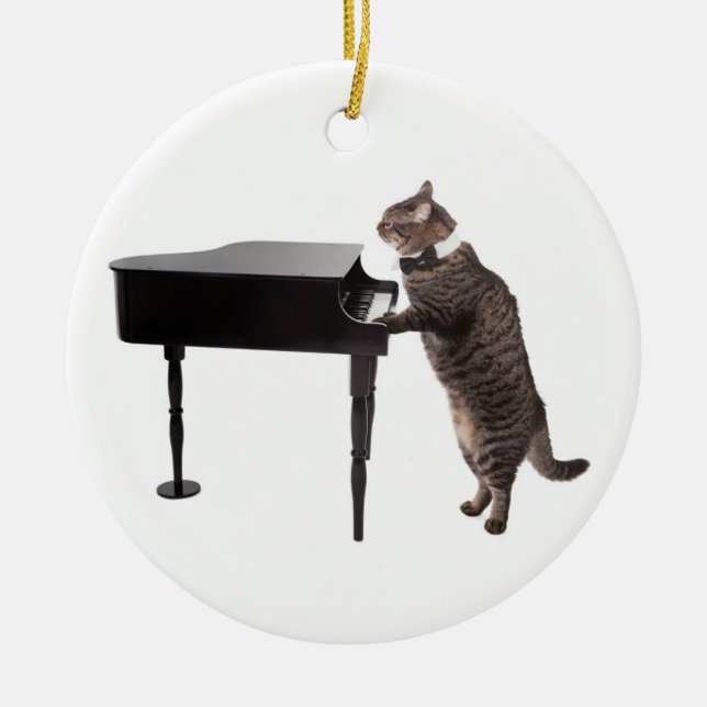 Adorno De Cerámica Gato jugando al piano (Frente)