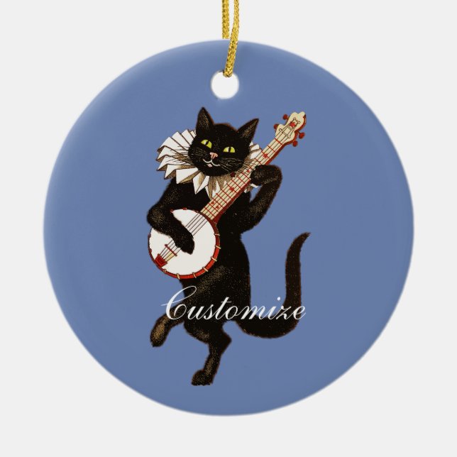 Adorno De Cerámica Gato jugando Banjo Thunder_Cove (Frente)