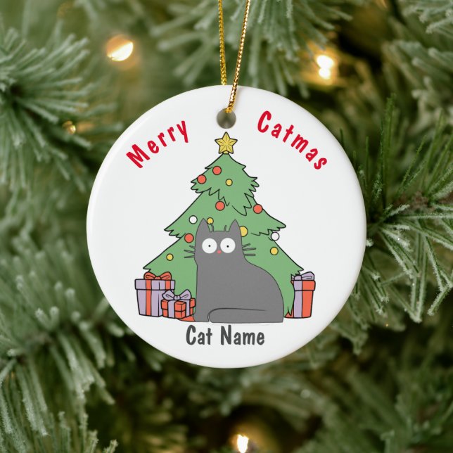 Adorno De Cerámica Gato Kitty Navidades gatos (Árbol)