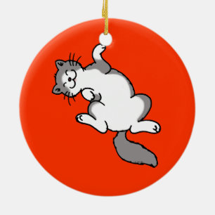 Adorno De Cerámica gato lindo del blanco gris que miente encendido
